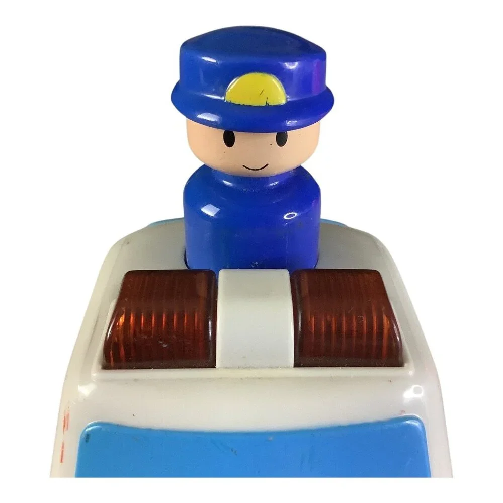 Vintage Megcos‎ Press N Go Emergency Toy Car Blue Yellow Wheels